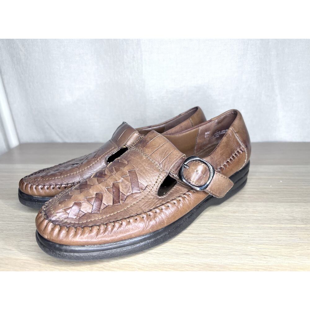 Dr‎ Scholl's Edith Brown Leather Woven Mary Jane Loafer Comfort Shoes